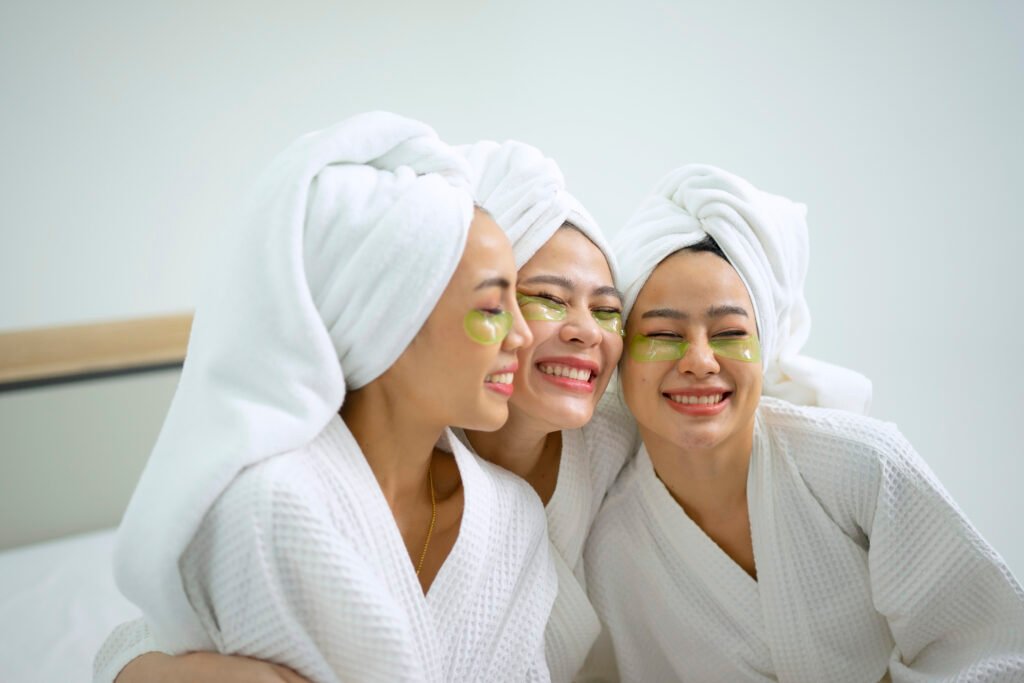 Pretty women spend time at resort and spa hotel.
